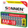 Батарейки КОМПЛЕКТ 10 шт., SONNEN Super Alkaline, AAA (LR03, 24А), алкалиновые, мизинчиковые, короб, 454232, 454232