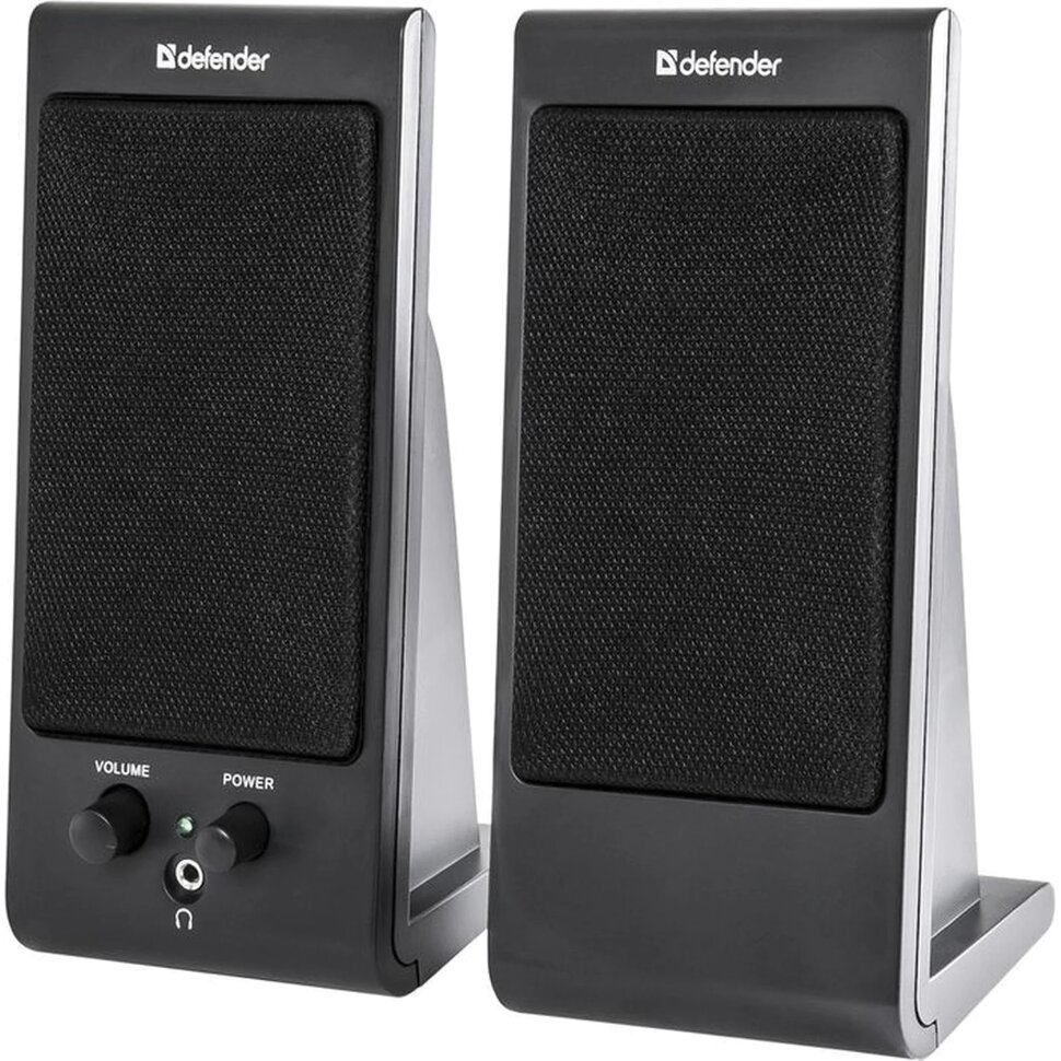 Колонки компьютерные DEFENDER SPK-165/170, 2.0, 2х2 W, пластик, черные, разъем для наушников, 65165, 510479