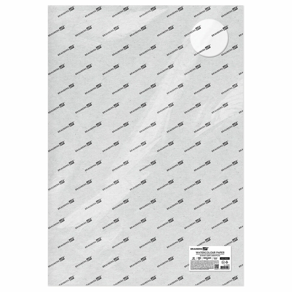 Бумага для акварели 300 г/м2 460x660 мм мелкое зерно, 10 листов, BRAUBERG ART PREMIERE, 113232, 113232