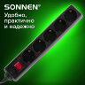 Сетевой фильтр SONNEN U-3515, 5 розеток, с заземлением, выключатель, 10 А, 5 м, черный, 513490, 513490