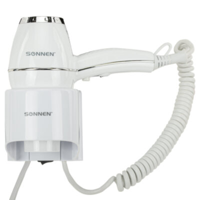 Фен для волос настенный SONNEN HD-2206 SUPER POWER, 1850 Вт, белый, 3 температурных режима, 608482, 608482