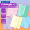 Тетрадь пластиковая обложка (прозрачная) 12 листов, косая линия, BRAUBERG "Smart Cover", АССОРТИ (микс в спайке), 405024, 70 штук, 405024