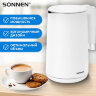 Чайник электрический с двойными стенками SONNEN KT-8719W, 1,5 л, 2200 Вт, белый, 454691, 454691