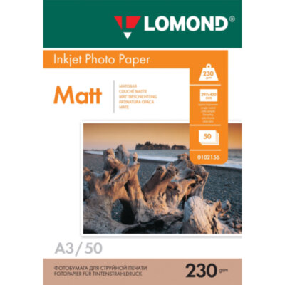 Фотобумага матовая БОЛЬШОГО ФОРМАТА, A3, 230 г/м2, односторонняя, 50 листов, LOMOND, 0102156, 362758