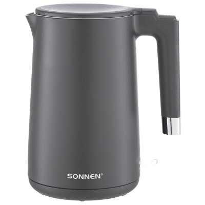Чайник электрический с двойными стенками SONNEN KT-8719G, 1,5 л, 2200 Вт, графитовый, 454693, 454693