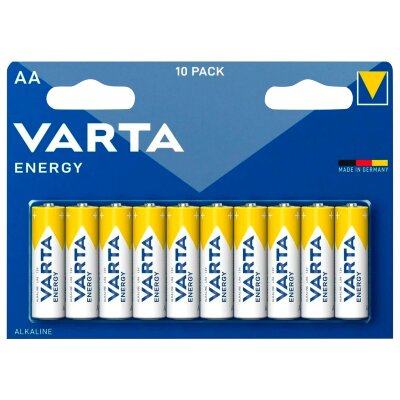 Батарейки алкалиновые "пальчиковые" КОМПЛЕКТ 10 шт., VARTA ENERGY, АА (LR6, 24А), блистер, 4106229491, 457404
