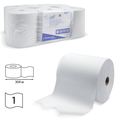 Полотенца бумажные рулонные KIMBERLY-CLARK Scott, КОМПЛЕКТ 6 шт., 304 м, белые, артикул 6667, 126122