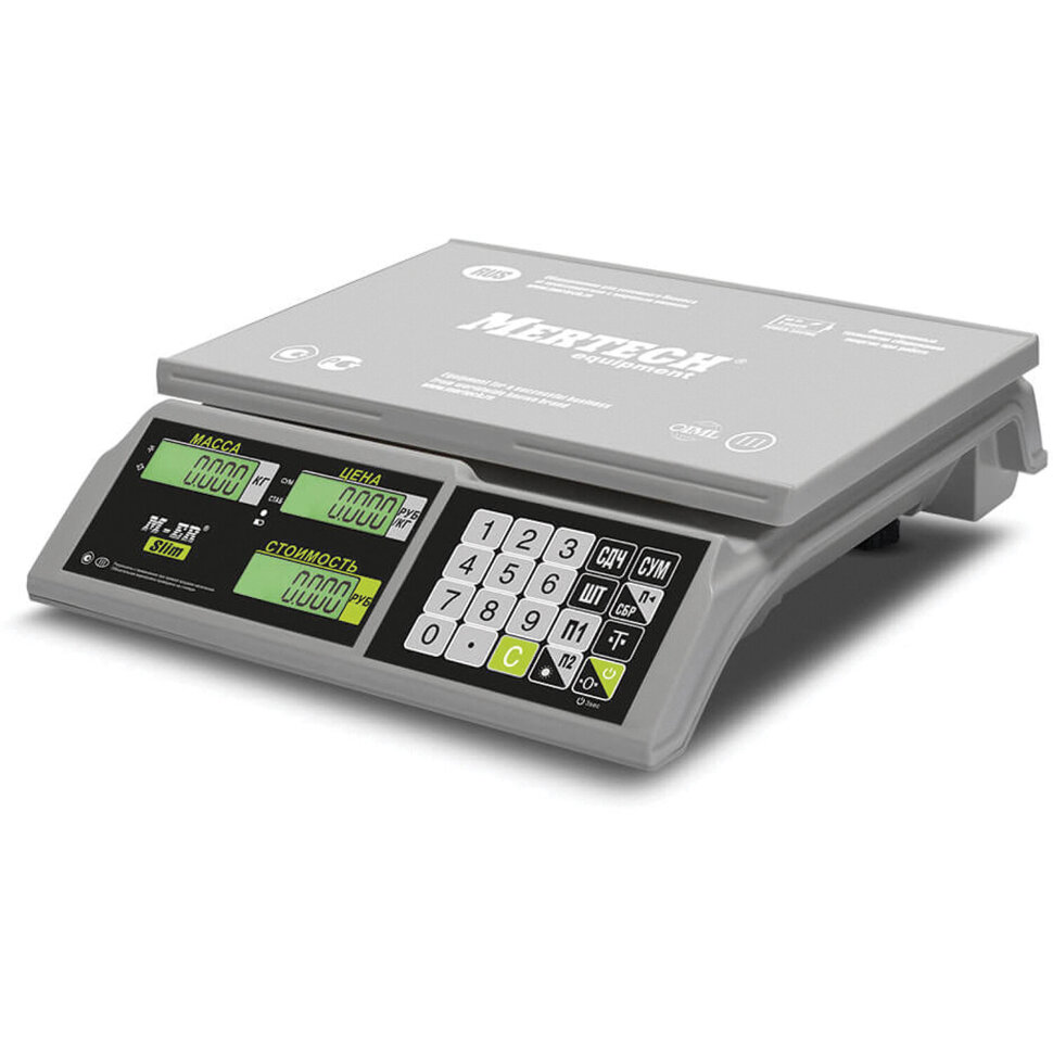 Весы торговые MERTECH M-ER 326AC-32.5 LCD (0,1-32 кг), дискретность 10 г, платформа 325x230 мм, без стойки, 3041, 290777
