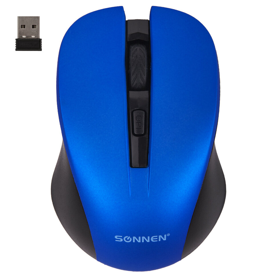 Мышь беспроводная с бесшумным кликом SONNEN V18, USB, 800/1200/1600 dpi, 4 кнопки, синяя, 513515, 513515