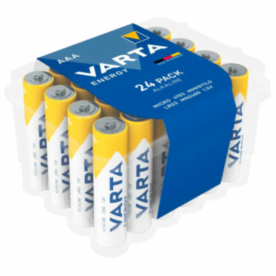 Батарейки алкалиновые "мизинчиковые" КОМПЛЕКТ 24 шт., VARTA ENERGY, ААА (LR03,15А), пластиковый бокс, 4103229224, 457403