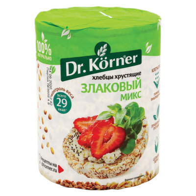 Хлебцы DR.KORNER "Злаковый микс", хрустящие, 90 г, пакет, 601090065, 622839