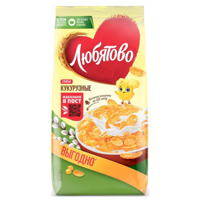 Хлопья кукурузные ЛЮБЯТОВО, 600 г, 7200088000_280, 624847