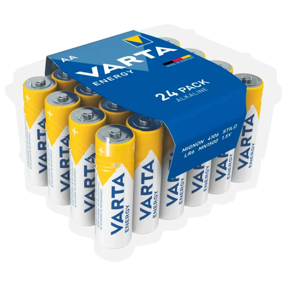 Батарейки алкалиновые "пальчиковые" КОМПЛЕКТ 24 шт., VARTA ENERGY, АА (LR6, 24А), пластиковый бокс, 4106229224, 457406