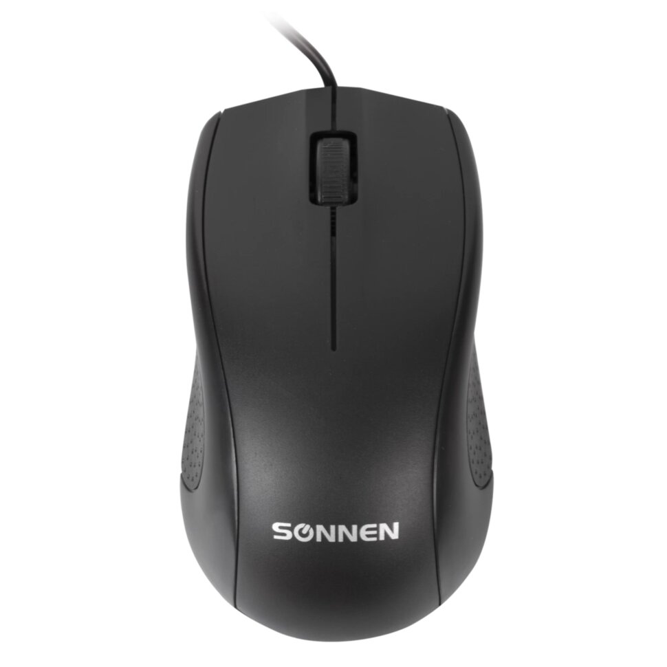 Мышь проводная SONNEN М-201, USB, 1000 dpi, 2 кнопки + колесо-кнопка, оптическая, черная, 512631, 512631