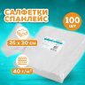 Салфетка одноразовая белая 25х30 см, КОМПЛЕКТ 100 шт., спанлейс, 40 г/м2, ЧИСТОВЬЕ, 00-146, 630230