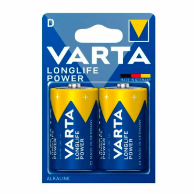 Батарейки алкалиновые КОМПЛЕКТ 2 шт., VARTA LONGLIFE POWER, D (LR20, 13А), блистер, 4920121412, 457411
