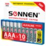 Батарейки КОМПЛЕКТ 10 шт, SONNEN Alkaline, AAA (LR03, 24А), алкалиновые, мизинчиковые, в коробке, 451089, 451089