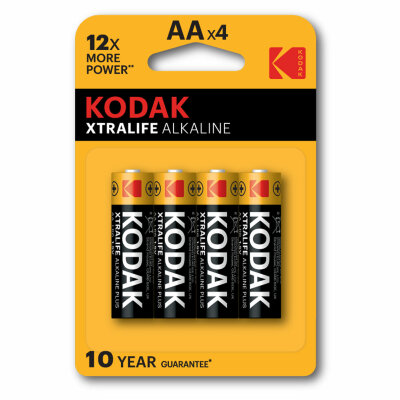 Батарейки алкалиновые "пальчиковые" КОМПЛЕКТ 4 шт., KODAK Xtralife Alkaline, АА (LR6, 24А), блистер, Б0014328, 457385