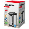 Термопот SONNEN TP-60, 6 л, 900 Вт, 1 температурный режим, 3 режима подачи воды, сталь, черный/серебро, 456713, 456713