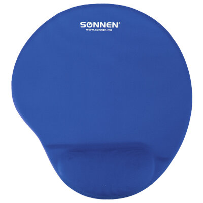 Коврик для мыши с подушкой под запястье SONNEN, полиуретан + лайкра, 250х220х20 мм, синий, 513300, 513300