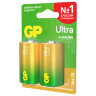 Батарейки КОМПЛЕКТ 2 шт., GP Ultra G-Tech, D (LR20, 13А), алкалиновые, блистер, 13AU-CR2, 454092