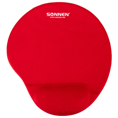 Коврик для мыши с подушкой под запястье SONNEN, полиуретан + лайкра, 250х220х20 мм, красный, 513301, 513301