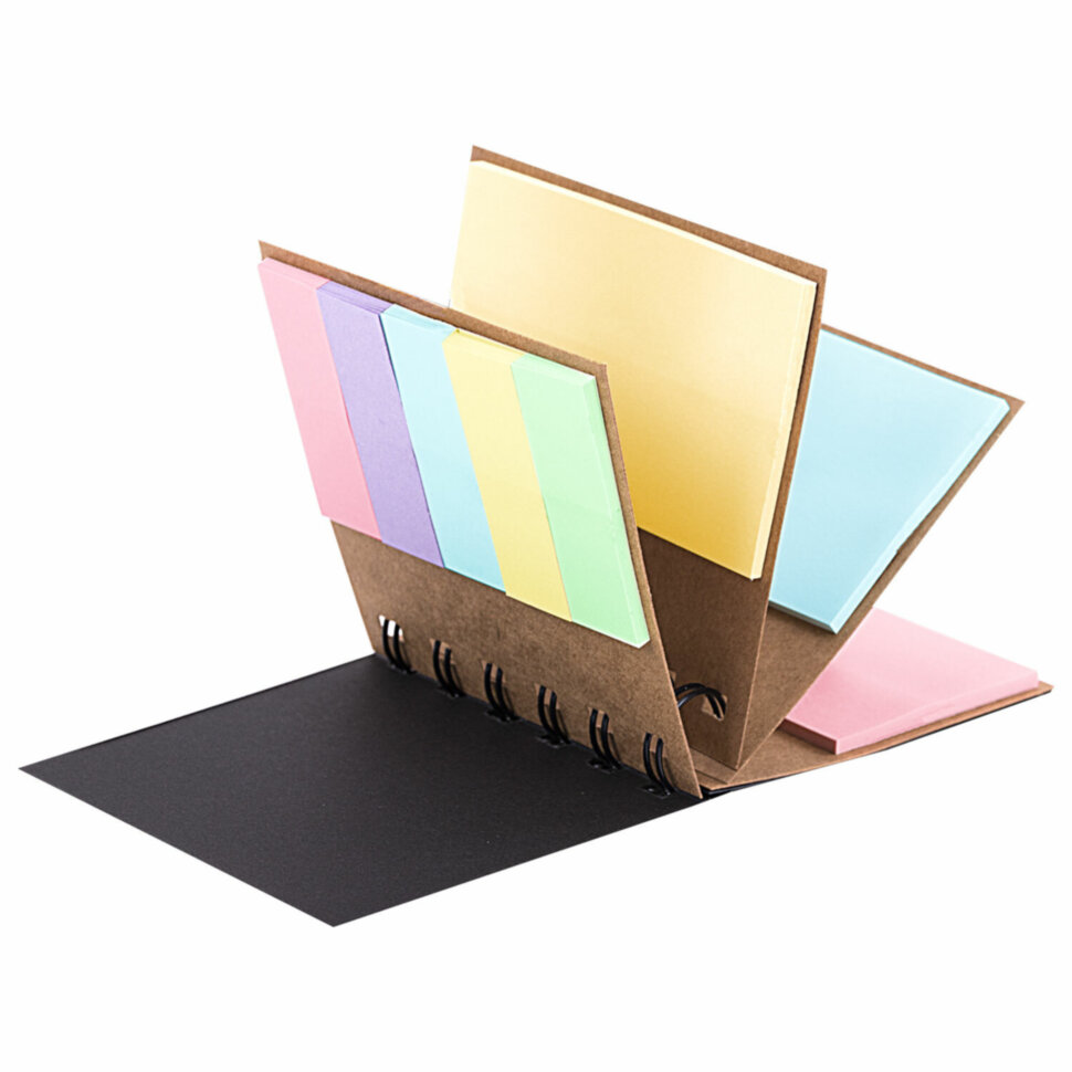Закладки клейкие в книжке BRAUBERG PASTEL 200 штук: 50х15 мм 5 цветов х 25 листов, 50х75 мм 3 цвета х 25 листов, 115582, 115582