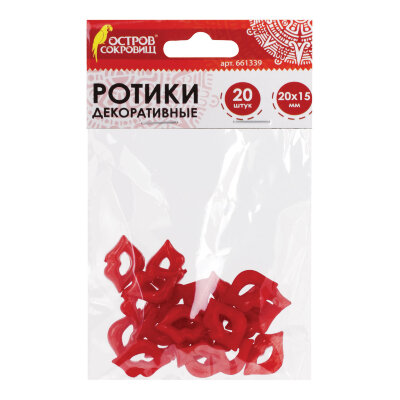 Ротики декоративные для творчества "Губки", 20х15 мм, 20 шт., красные, ОСТРОВ СОКРОВИЩ, 661339, 661339