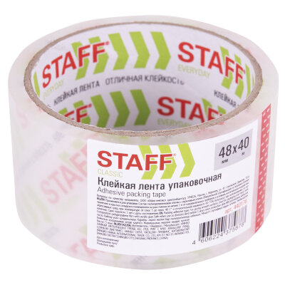 Клейкая лента упаковочная 48 мм x 40 м, прозрачная, толщина 40 микрон, STAFF CLASSIC, 440176, 18 штук, 440176