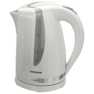 Чайник SONNEN KT-1743, 1,7 л, 2200 Вт, закрытый нагревательный элемент, пластик, белый, 453414, 453414