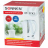 Чайник SONNEN KT-1743, 1,7 л, 2200 Вт, закрытый нагревательный элемент, пластик, белый, 453414, 453414