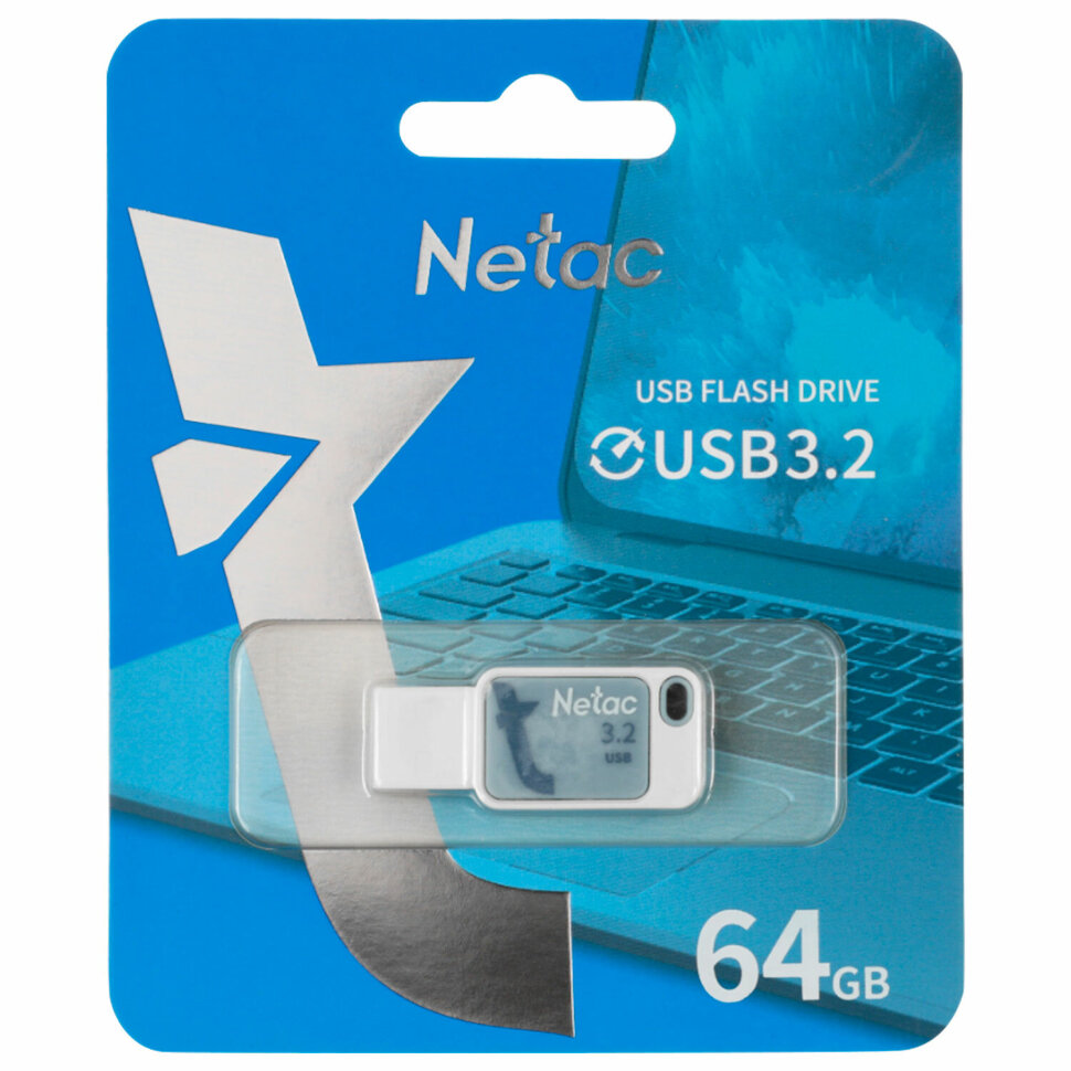 Флеш-диск 64 GB NETAC UA31, USB 3.2, голубой, NT03UA31N-064G-32BL, 514057