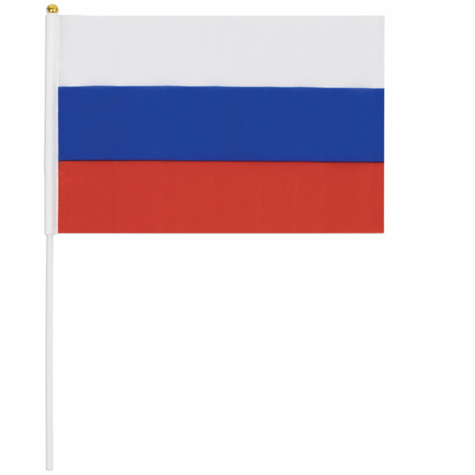 Флаг России ручной 30х45 см, без герба, с флагштоком, BRAUBERG/STAFF, 550182, RU14, 550182
