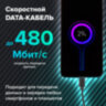 Кабель USB 2.0 – Type-C, 1 м, SONNEN, медь, для передачи данных и зарядки, черный, 513117, 513117