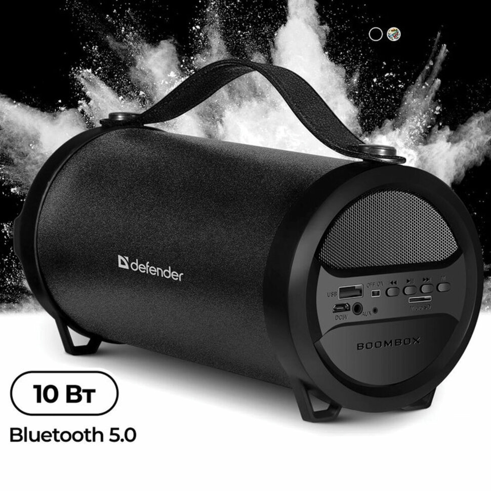 Колонка портативная DEFENDER G24, 1.0, 10 Вт, Bluetooth, FM-тюнер, microSD, чёрная, 65124, 513687