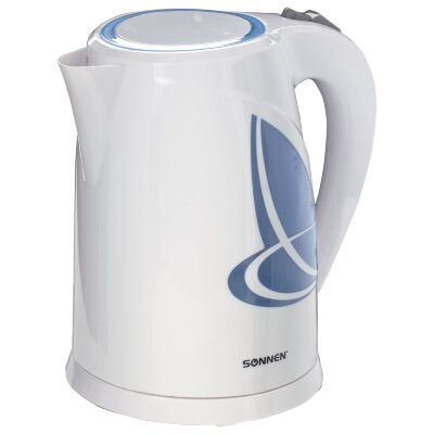 Чайник SONNEN KT-1767, 1,8 л, 2200 Вт, закрытый нагревательный элемент, пластик, белый/синий, 453416, 453416