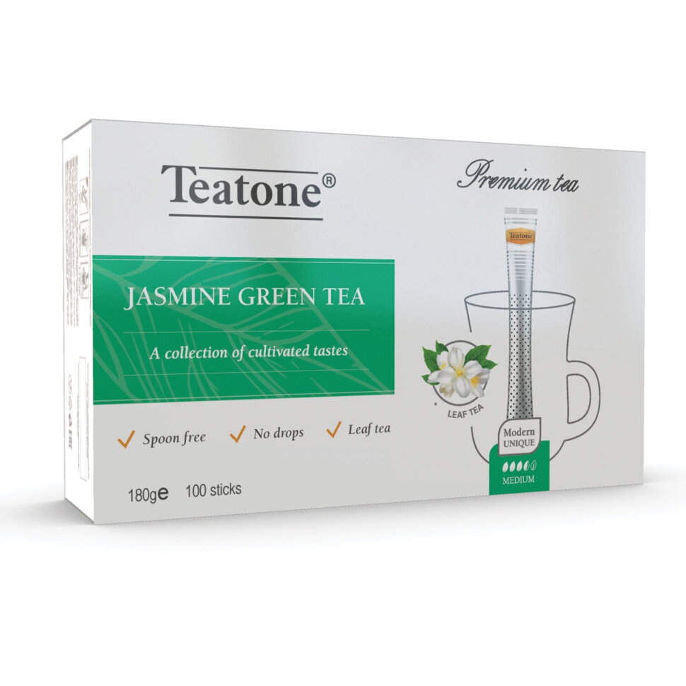 Чай TEATONE зеленый с ароматом жасмина, 100 стиков по 1,8 г, 1242, 622803