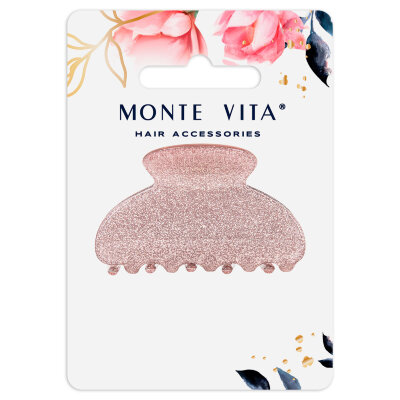 Краб для волос 5,2 см, с глиттером, розовый, MONTE VITA (МОНТЕ ВИТА), 457021, 12 штук, 457021