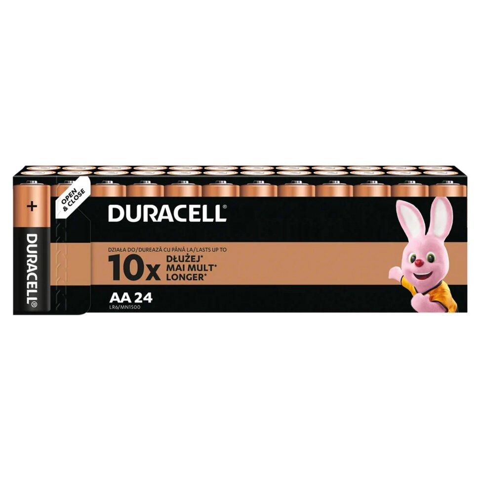 Батарейки КОМПЛЕКТ 24 шт., DURACELL Basic ОРИГИНАЛ, АА (LR6, 15А), алкалиновые, пальчиковые, Б0064986, 456993