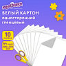 Картон белый А4 МЕЛОВАННЫЙ (белый оборот), 10 листов, в папке, ЮНЛАНДИЯ, 200х290 мм, "АКУЛА", 129569, 129569