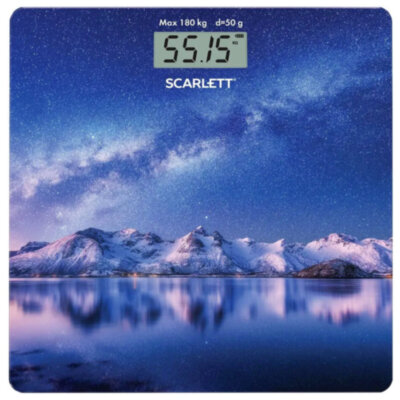Весы напольные SCARLETT SC-BS33E022, электронные, вес до 180 кг, квадратные, стекло, звездное небо, 457198