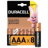 Батарейки КОМПЛЕКТ 8 шт., DURACELL Basic ОРИГИНАЛ, AAA (LR03, 24А), алкалиновые, мизинчиковые, C0037387, 453558