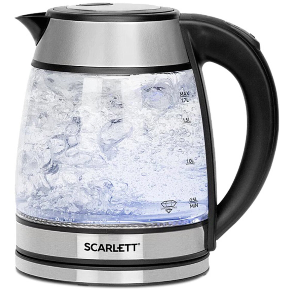 Чайник SCARLETT SC-EK27G54, 1,7 л, 1800 Вт, закрытый нагревательный элемент, стекло, стальной, 457213