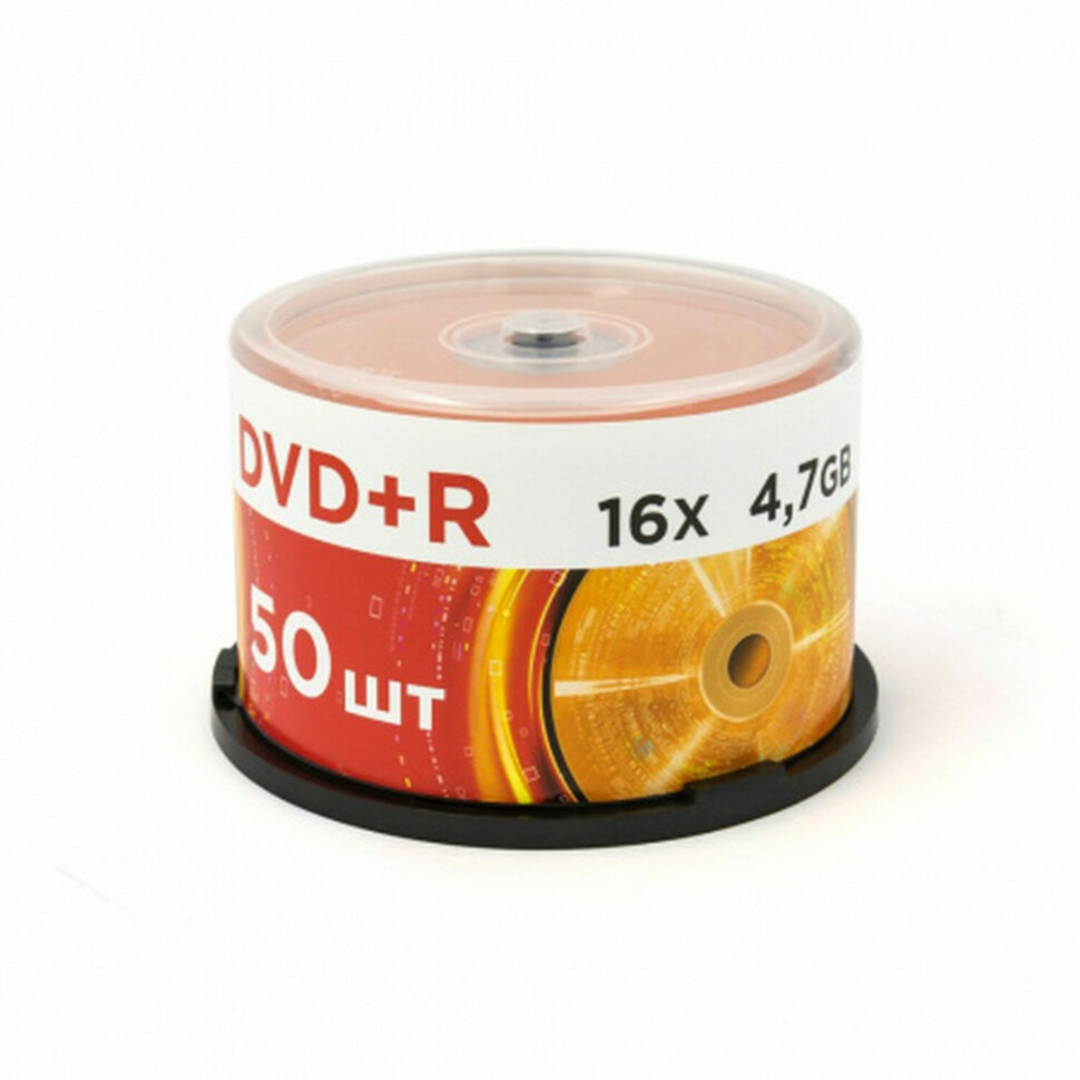 Диск DVD+R (плюс) MIREX, 4,7 Гб, 16x, Cake Box (упаковка на шпиле), КОМПЛЕКТ 50 шт., UL130013A1B, 514016