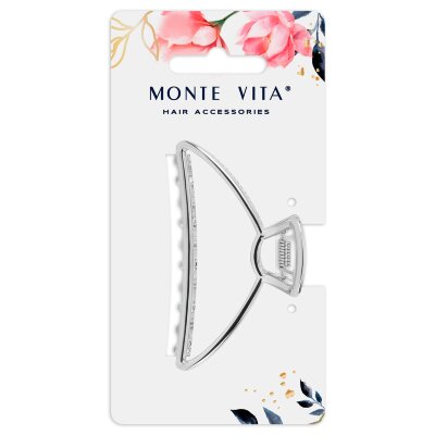 Краб для волос 7,8 см, серебристый, MONTE VITA (МОНТЕ ВИТА), 457016, 12 штук, 457016