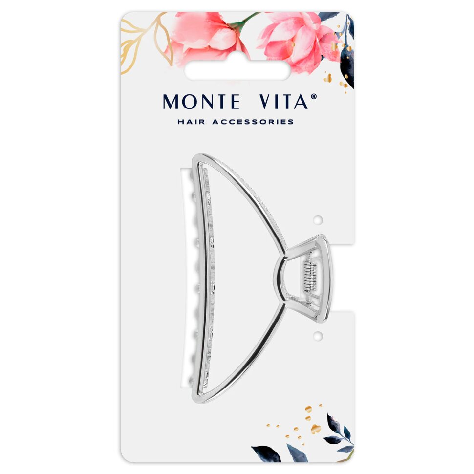 Краб для волос 7,8 см, серебристый, MONTE VITA (МОНТЕ ВИТА), 457016, 12 штук, 457016
