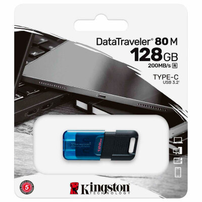 Флеш-диск 128 GB KINGSTON DataTraveler 80 M, разъем Type-C 3.2, черный, DT80M/128GB, 514071