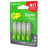 Батарейки КОМПЛЕКТ 4 шт., GP Super G-Tech, AA (LR6, 15А), алкалиновые, пальчиковые, блистер, 15A-2CR4, 450434