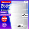 Пакеты БОПП с клеевым клапаном КОМПЛЕКТ 100 штук, 40х60 + 4 см, 53 мкм, с усиленным швом, BRAUBERG, 700420, 700420