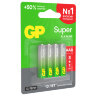 Батарейки КОМПЛЕКТ 4 шт., GP Super G-Tech, AAA (LR03,24А), алкалиновые, мизинчиковые, ПРОМО 3+1, 24A3/1-2CR4, 455921